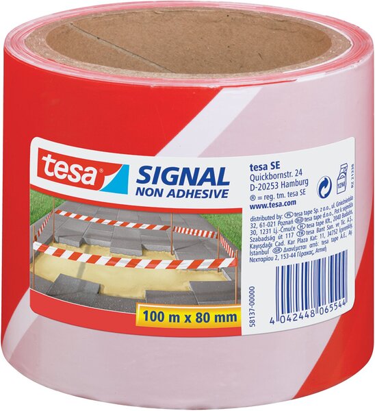 Tesa Absperrband Signal, 100m x 80 mm, rot/weiß