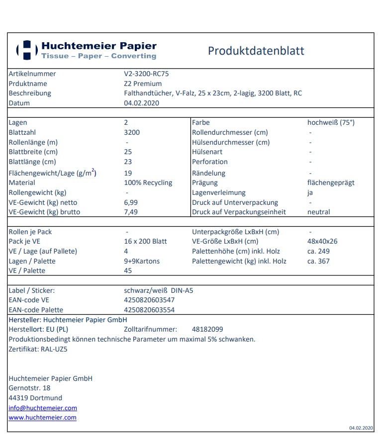 Falthandtuchpapier Huchtemeier