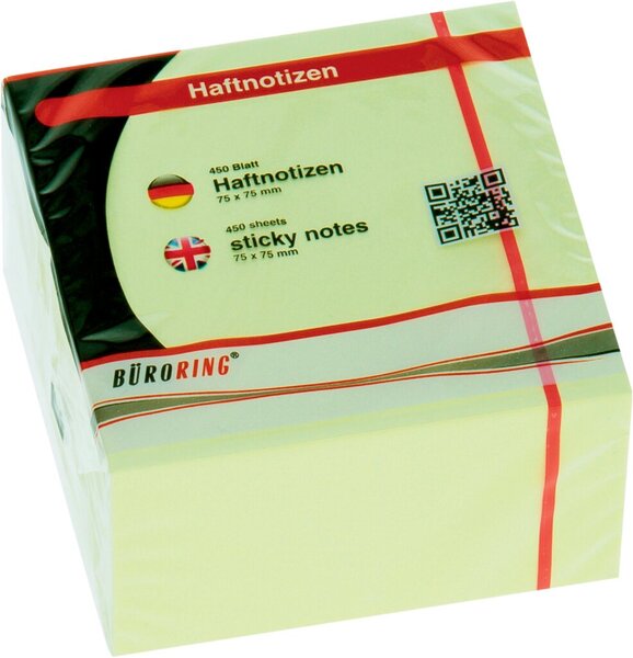 Haftnotizwürfel 76x76 mm gelb, 450 Blatt