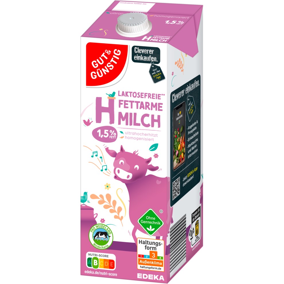 H-Milch 1,5% ohne Lactose, 1 l