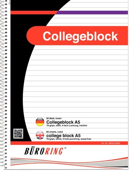 Collegeblock Basic A5 liniert, 80 Blatt