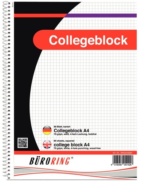 Collegeblock Basic A4 kariert, 80 Blatt